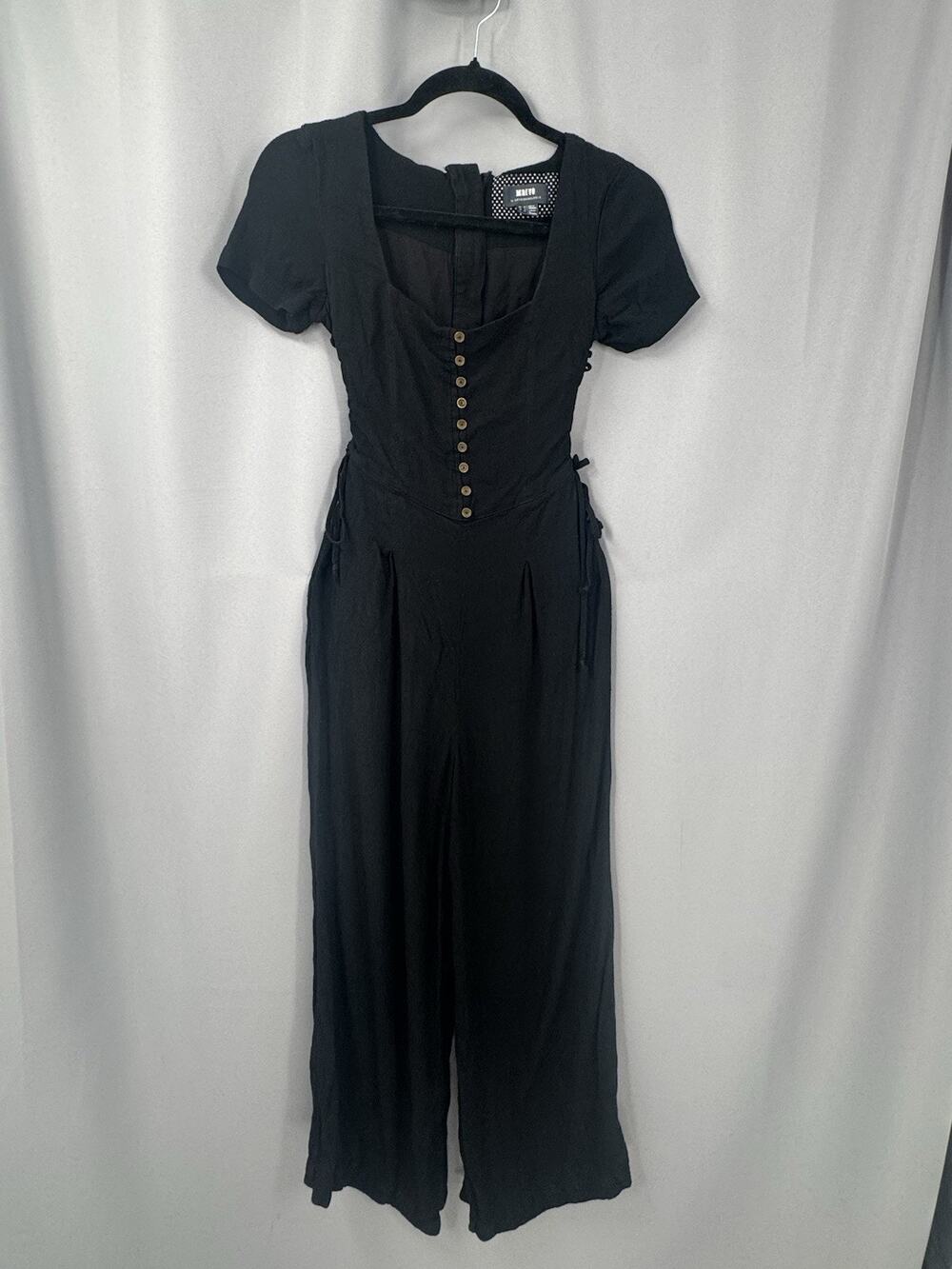 Black Button-Front Jumpsuit with Short Sleeves